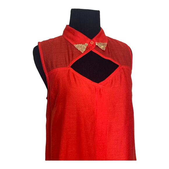 RACHEL ROY red sleeveless lined embellished collared shirt dress size 4 - Picture 5 of 12